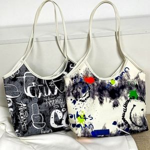Fashion Dark Gray Oil Paint Graffiti Canvas Bag